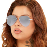 Smaller Megan 2 - Silver Metal Aviator Sunglasses - TopFoxx - Flyclothing LLC