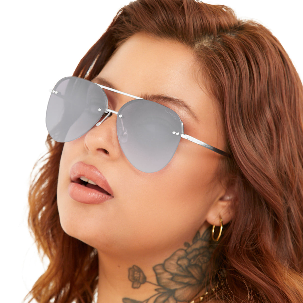 Smaller Megan 2 - Silver Metal Aviator Sunglasses - TopFoxx - Flyclothing LLC