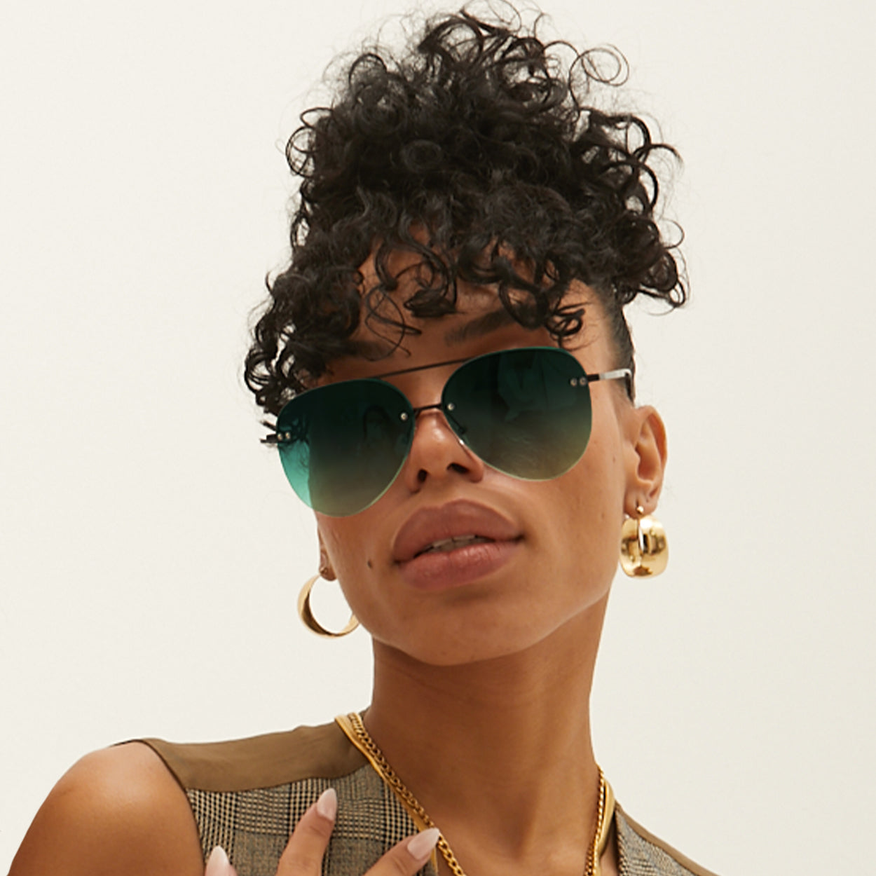 Smaller Megan 2 - Dark Green Metal Aviator Sunglasses - TopFoxx - Flyclothing LLC
