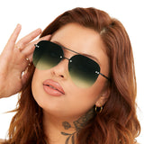Smaller Megan 2 - Dark Green Metal Aviator Sunglasses - TopFoxx - Flyclothing LLC
