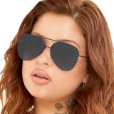 Smaller Megan 2 Jet Black- Tangle Free Aviator Sunglasses - TopFoxx - Flyclothing LLC