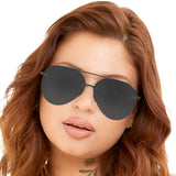 Smaller Megan 2 Jet Black- Tangle Free Aviator Sunglasses - TopFoxx - Flyclothing LLC