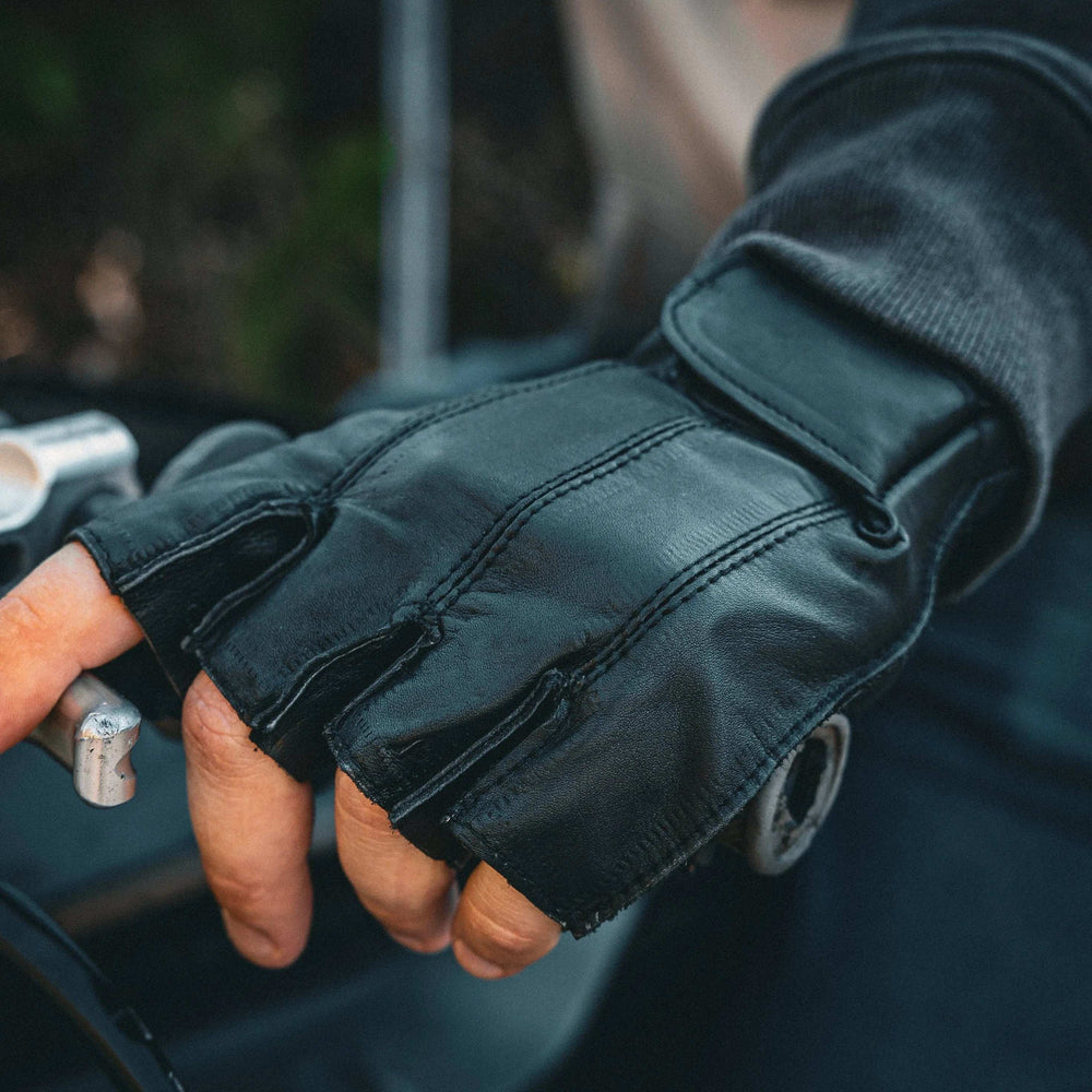Mens Fingerless Leather Gloves - Unik Just for Bikers - Flyclothing LLC