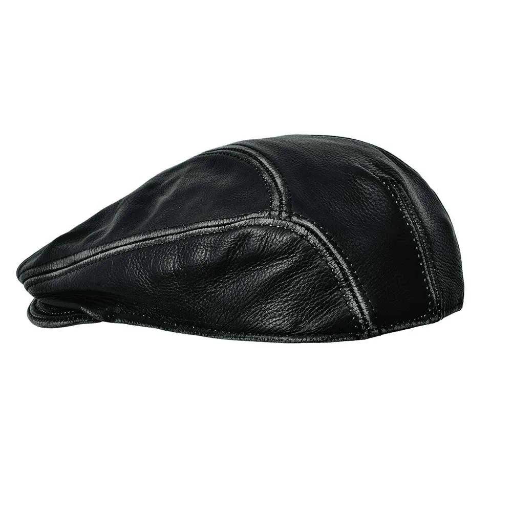 Mens Premium Geniune Leather Ascot Cap - Unik Just for Bikers - Flyclothing LLC