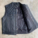 Blue Diamond - Men's Premium Leather Motorcycle Vest - Unik Just for Bikers - Flyclothing LLC