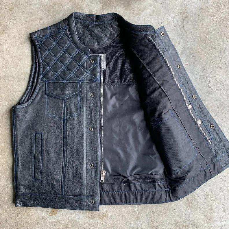 Blue DIamond - Mens Premium Leather Vest - Unik Just for Bikers - Flyclothing LLC