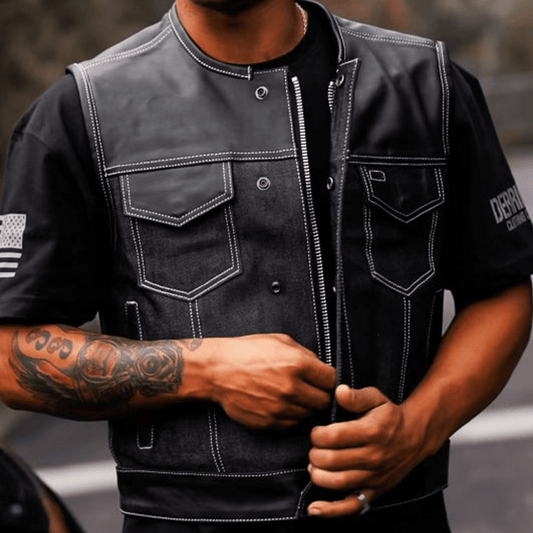 6686.SV - Mens Denim / Leather Club Vest