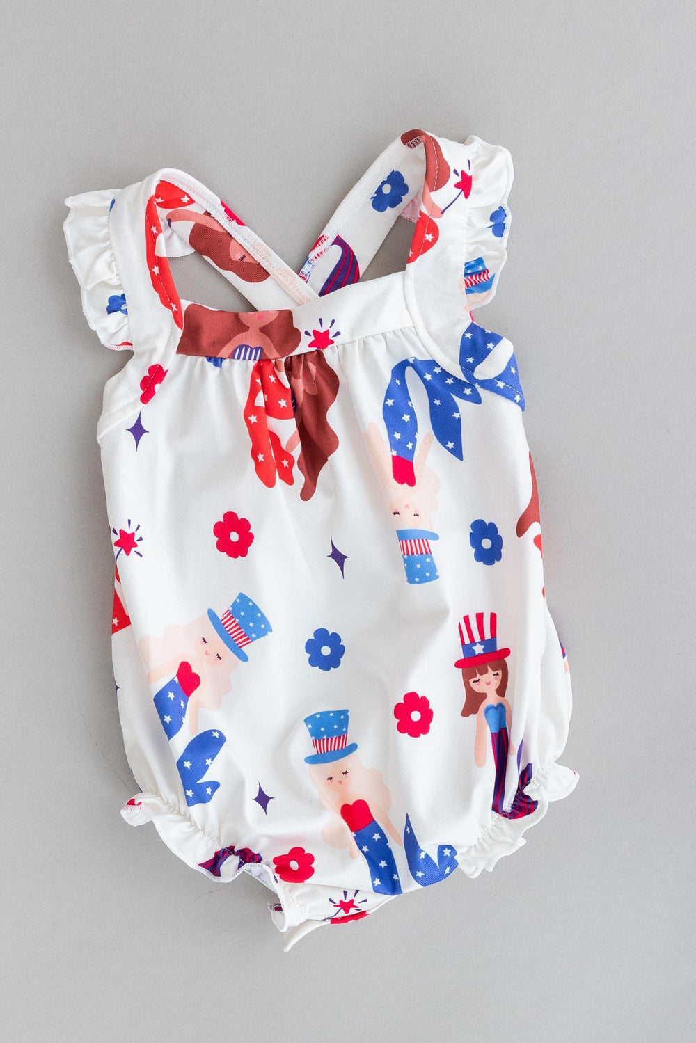 SALE Mer-Made in the USA Ruffle Cross Back Romper - Mila & Rose ®