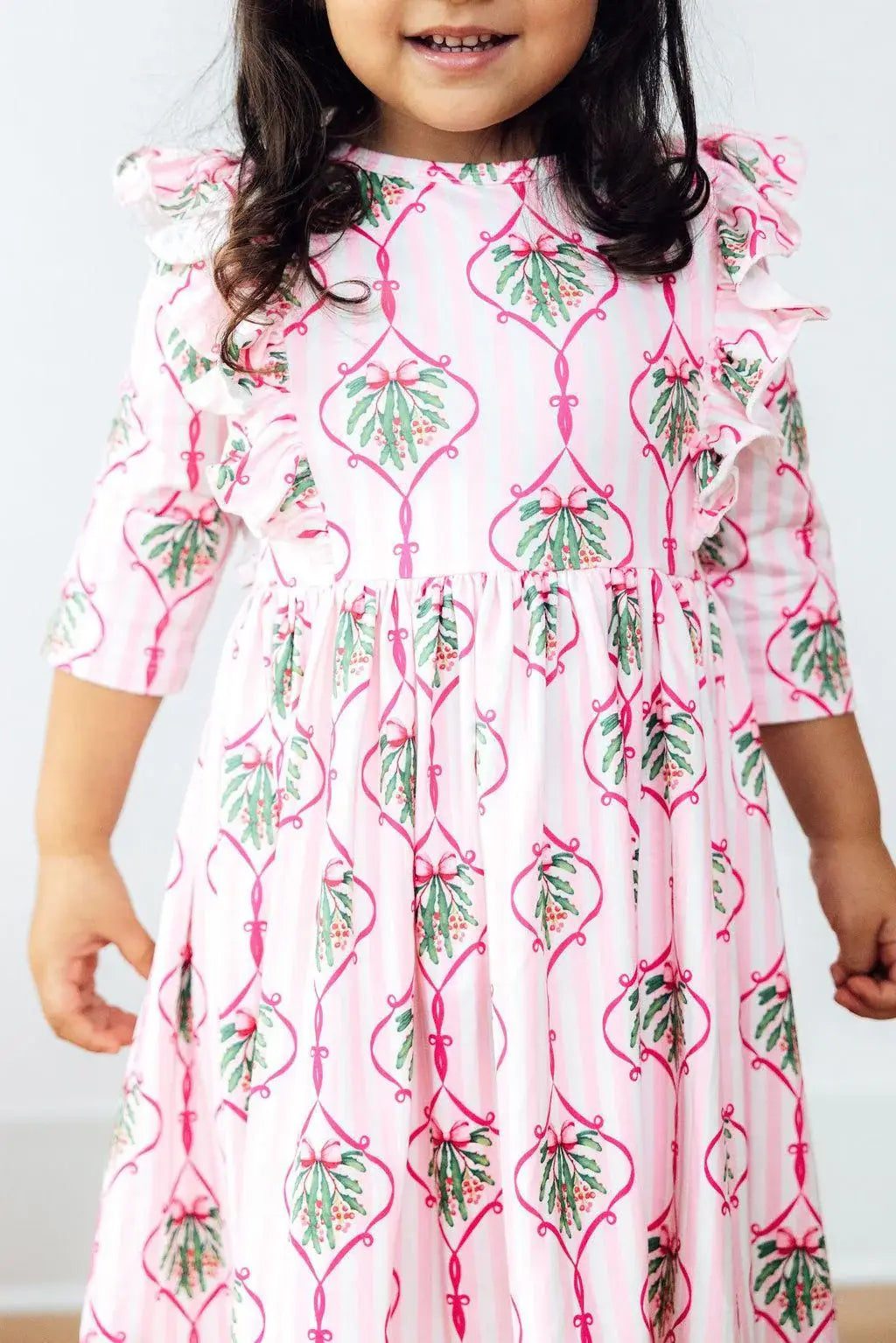 Merry Mistletoe 3/4 Sleeve Ruffle Twirl Dress - Mila & Rose ® - Flyclothing LLC
