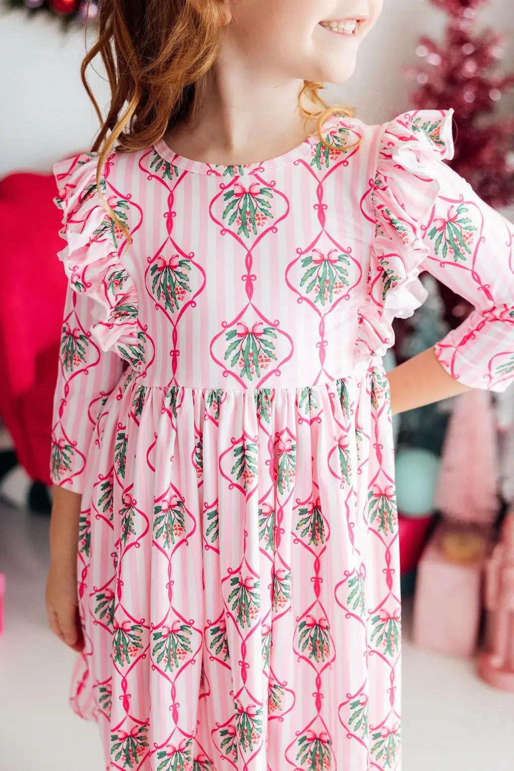 Merry Mistletoe 3/4 Sleeve Ruffle Twirl Dress - Mila & Rose ® - Flyclothing LLC