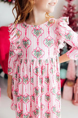 Merry Mistletoe 3/4 Sleeve Ruffle Twirl Dress - Mila & Rose ® - Flyclothing LLC
