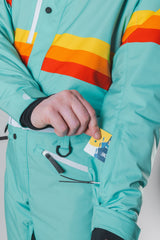 The Midday Aprés | Teal and Orange Retro Stripe One Piece Ski Suit - Shinesty