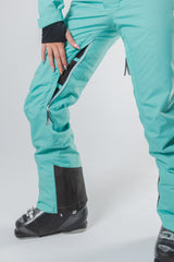 The Midday Aprés | Teal and Orange Retro Stripe Women's One Piece Ski Suit - Shinesty
