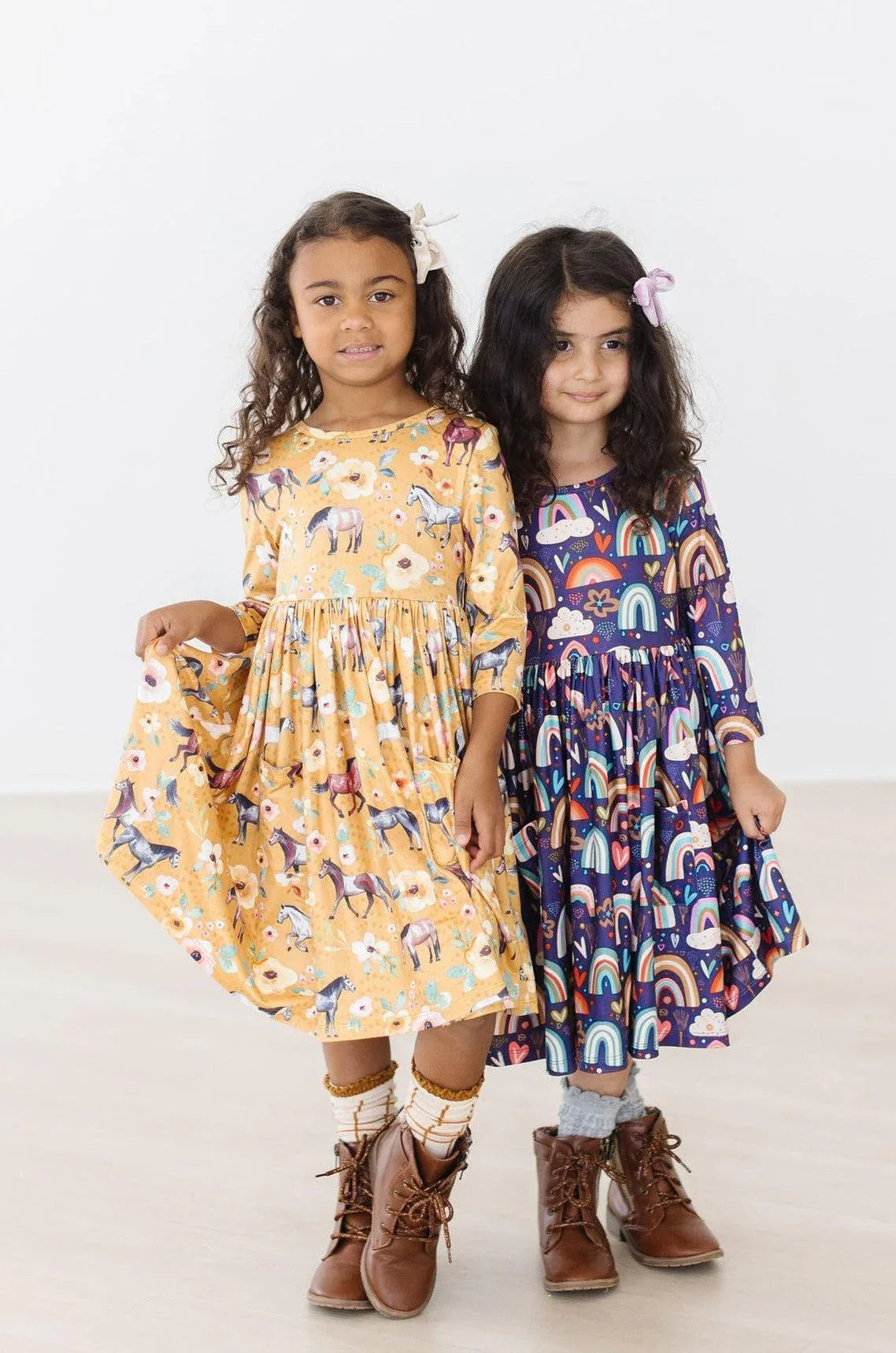 Midnight Rainbow 3/4 Sleeve Pocket Twirl Dress - Mila & Rose ® - Flyclothing LLC