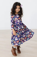Midnight Rainbow 3/4 Sleeve Pocket Twirl Dress - Mila & Rose ® - Flyclothing LLC