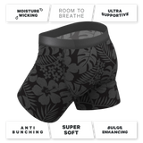 The Midnight Flora | Black Tonal Tropical Ball Hammock® Pouch Underwear With Fly - Shinesty - Flyclothing LLC