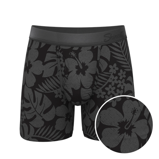 The Midnight Flora | Black Tonal Tropical Ball Hammock® Pouch Underwear With Fly - Shinesty - Flyclothing LLC