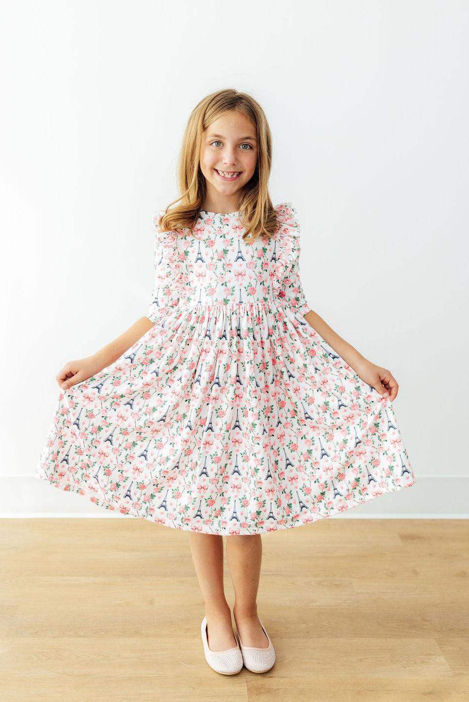 Mila in Paris 3/4 Sleeve Ruffle Twirl Dress - Mila & Rose ® - Flyclothing LLC