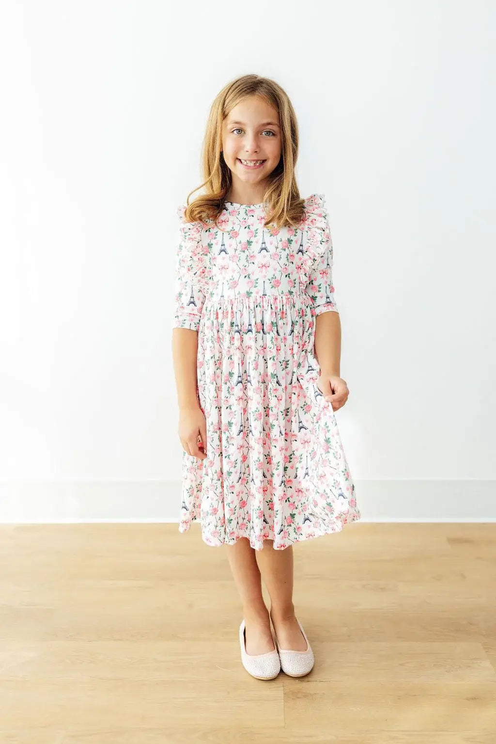 Mila in Paris 3/4 Sleeve Ruffle Twirl Dress - Mila & Rose ® - Flyclothing LLC