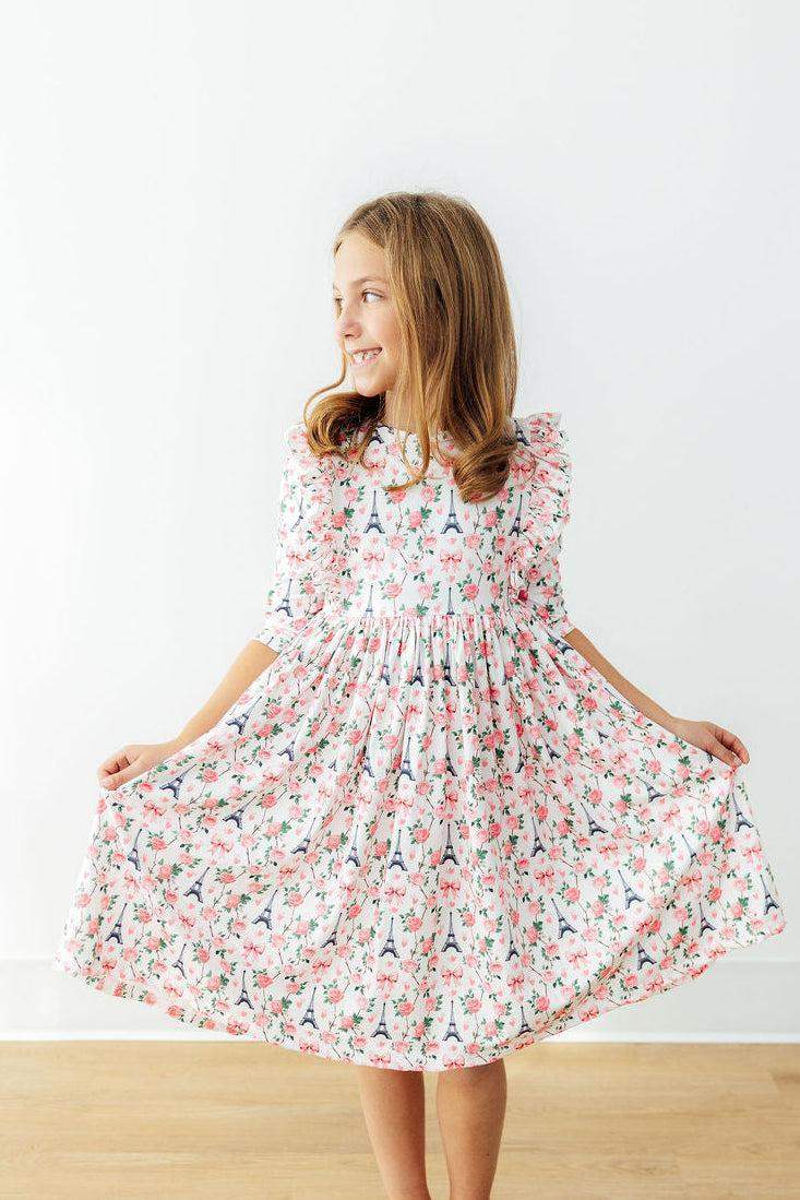 Mila in Paris 3/4 Sleeve Ruffle Twirl Dress - Mila & Rose ® - Flyclothing LLC
