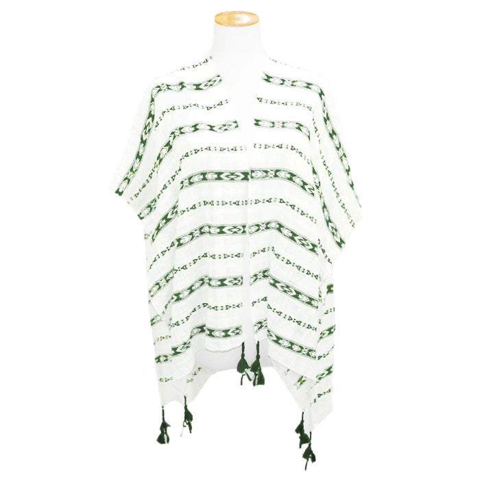 Aztec Pattern Tassel Poncho Kimono Cover Up - Madeline Love - Flyclothing LLC