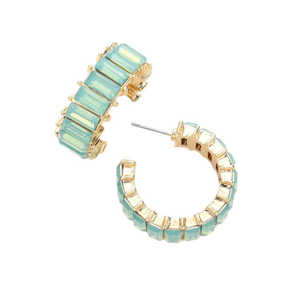 Baguette Stone Cluster Hoop Evening Earrings - Madeline Love - Flyclothing LLC