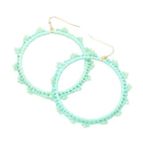 Beaded Pointed Raffia Wrapped Open Circle Dangle Earrings - Madeline Love - Flyclothing LLC