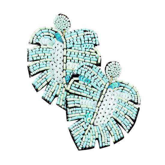 Beaded Tropical Leaf Dangle Earrings - Madeline Love - Flyclothing LLC