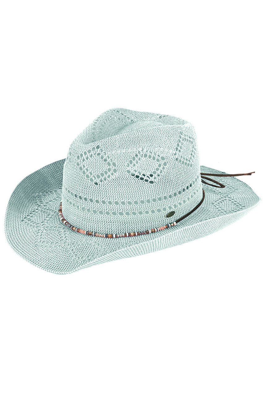 C.C Beaded Charm Trim Woven Cowboy Hat - Madeline Love - Flyclothing LLC