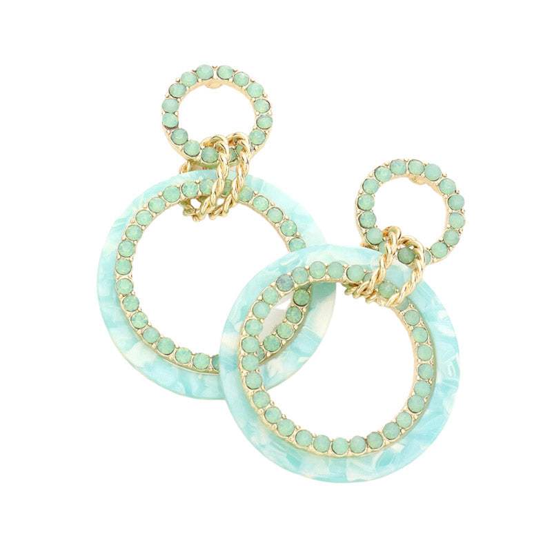Celluloid Acetate Rhinestone Embellished Open Circle Link Dangle Earrings - Madeline Love - Flyclothing LLC