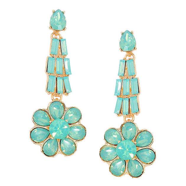 Crystal Rhinestone Flower Evening Earrings - Madeline Love - Flyclothing LLC