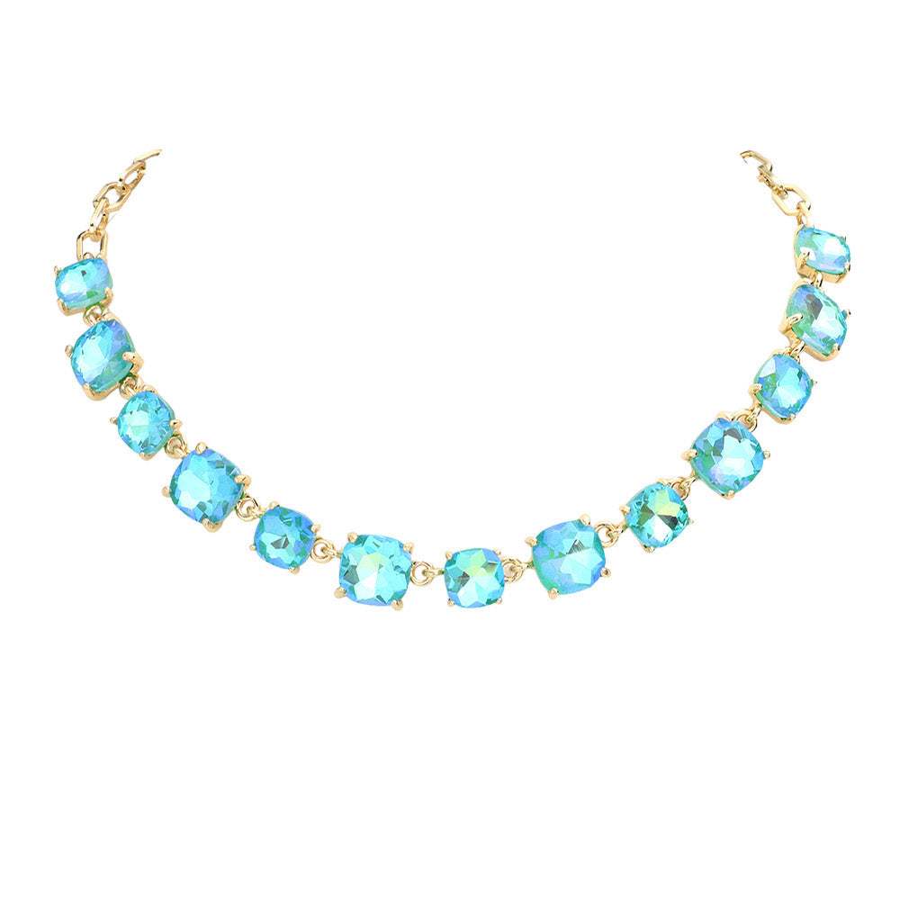 Cushion Square Stone Link Evening Necklace - Madeline Love - Flyclothing LLC