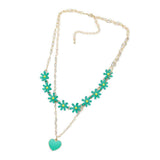 Enamel Heart Pendant Flower Link Double Layered Necklace - Madeline Love - Flyclothing LLC