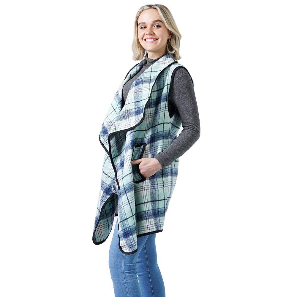 Fashionable Plaid Check Vest With Pocket - Madeline Love - Flyclothing LLC