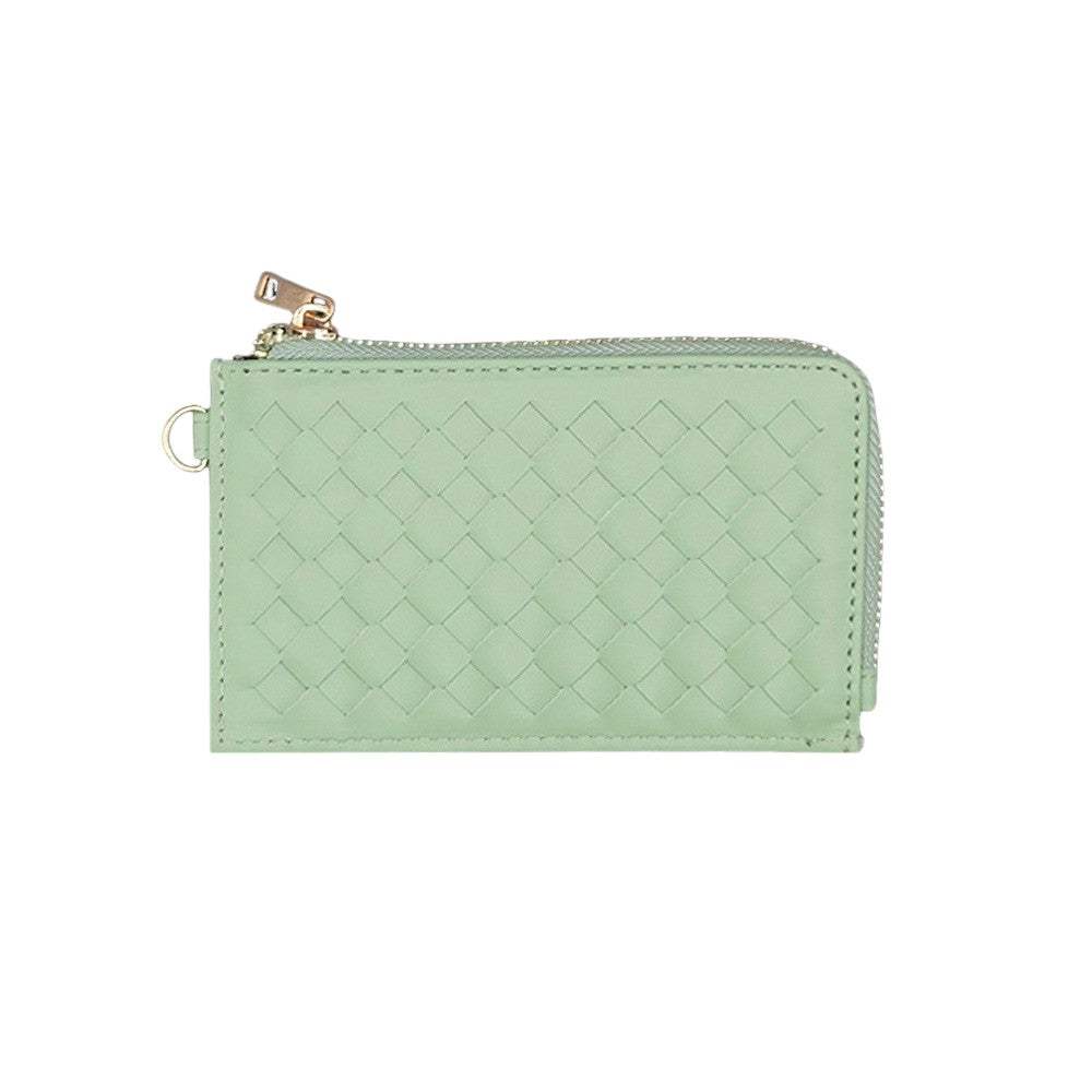 Faux Leather Basket Weave Flat Card Holder Wallet with Wristlet - Madeline Love - Flyclothing LLC