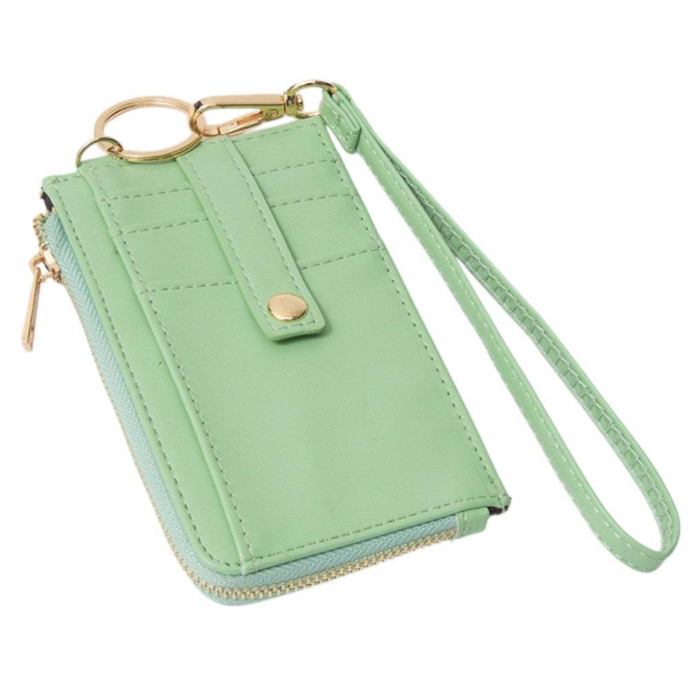 Faux Leather Basket Weave Flat Card Holder Wallet with Wristlet - Madeline Love - Flyclothing LLC