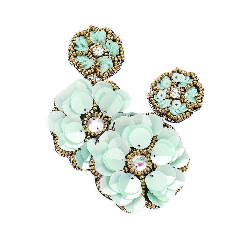 Felt Back Double Flower Link Dangle Earrings - Madeline Love - Flyclothing LLC