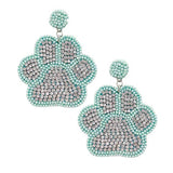 Felt Back Seed Beaded Trimmed Bling Paw Dangle Earrings - Madeline Love - Flyclothing LLC