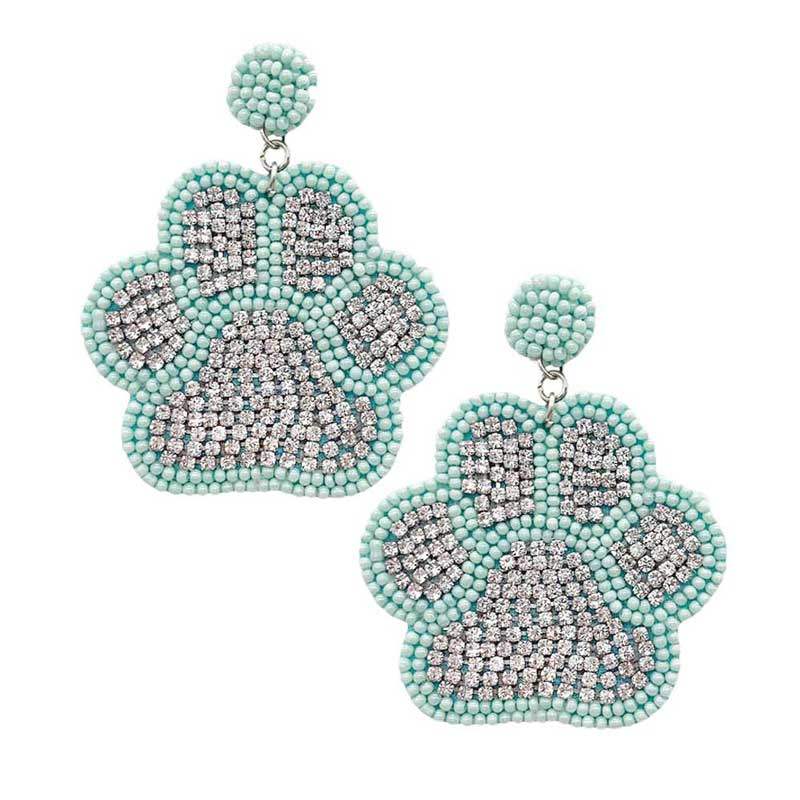 Felt Back Seed Beaded Trimmed Bling Paw Dangle Earrings - Madeline Love - Flyclothing LLC