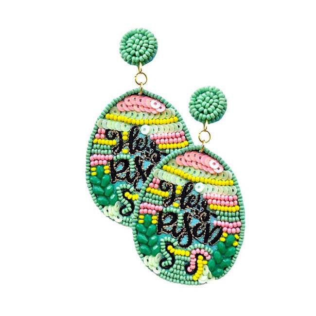 Felt Back Sequin Seed Beaded Easter Egg Dangle Earrings - Madeline Love - Flyclothing LLC