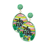 Felt Back Sequin Seed Beaded Easter Egg Dangle Earrings - Madeline Love - Flyclothing LLC