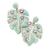 Felt Back Stone Embellished Seed Beaded Leaf Dangle Earring - Madeline Love - Flyclothing LLC