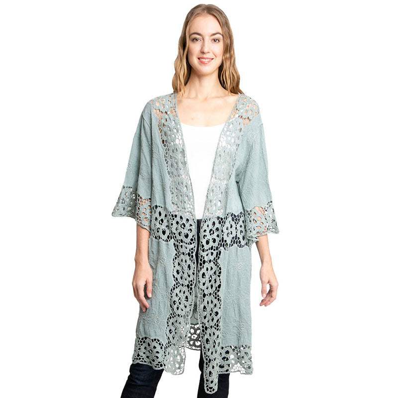 Floral Lace Trimmed Cover Up Kimono Poncho - Madeline Love - Flyclothing LLC