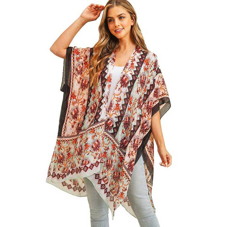 Flower Patterned Cover Up Kimono Poncho - Madeline Love - Flyclothing LLC