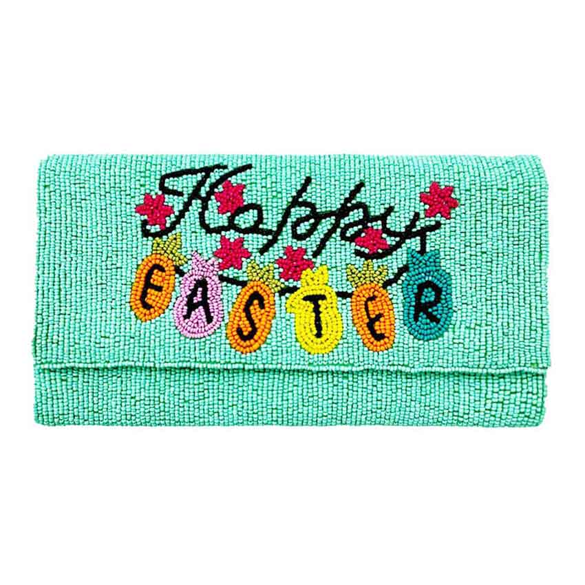 Happy Easter Message Bunny Seed Beaded Clutch Crossbody Bag - Madeline Love - Flyclothing LLC