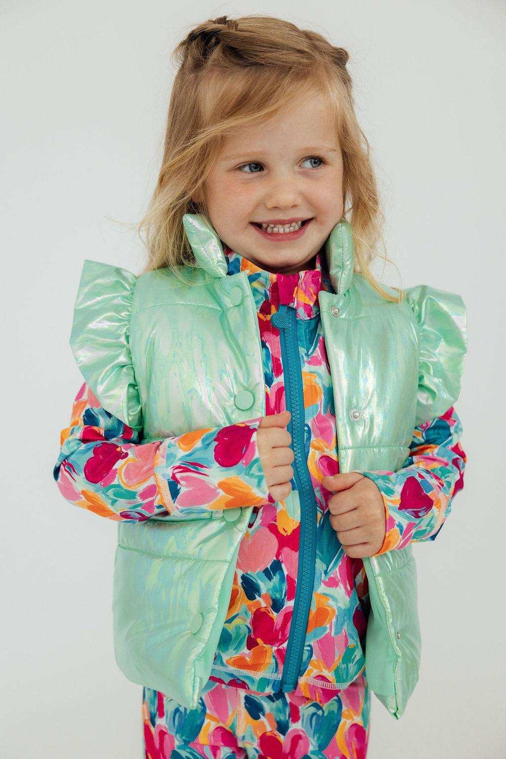 Mint Iridescent Puffer Vest - Mila & Rose ® - Flyclothing LLC