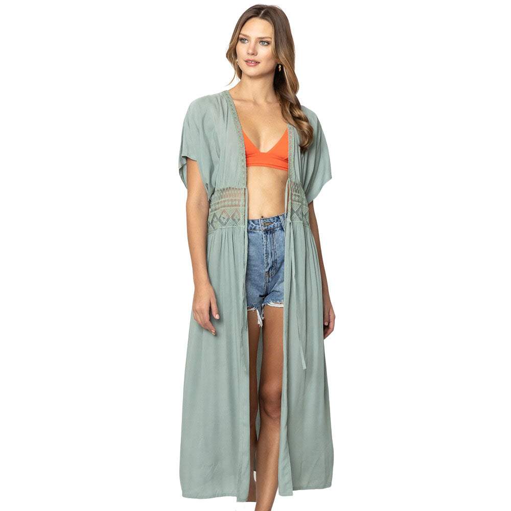 Lace Trim Long Cover Up Poncho - Madeline Love - Flyclothing LLC