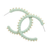Metal Ball Trimmed Raffia Wrapped Hoop Earrings - Madeline Love - Flyclothing LLC