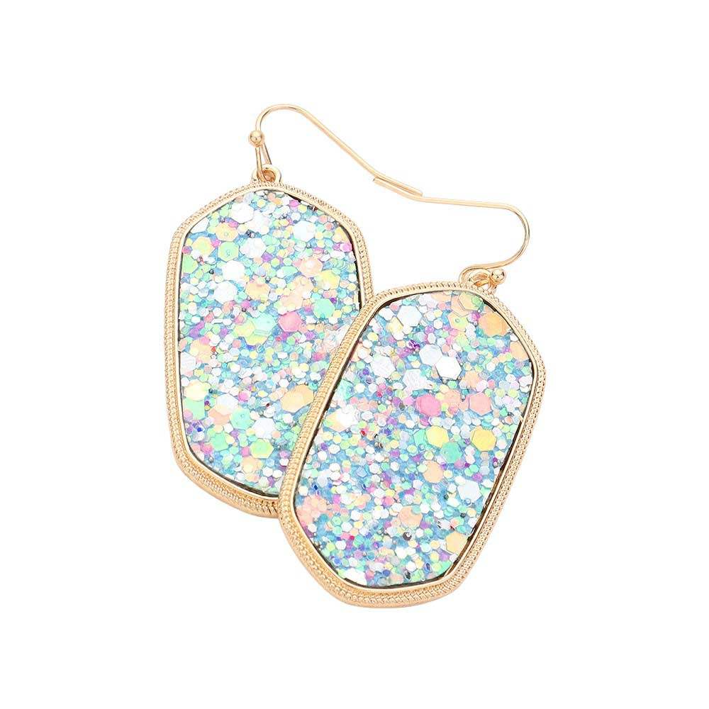Sparkly Hexagon Frame Dangle Earrings - Madeline Love - Flyclothing LLC