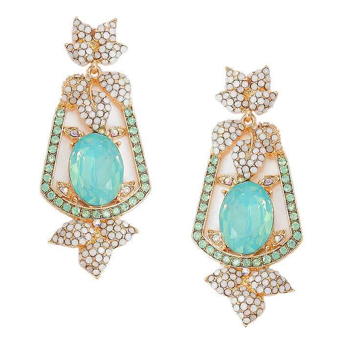 Oval Crystal Rhinestone Leaf Evening Earrings - Madeline Love - Flyclothing LLC